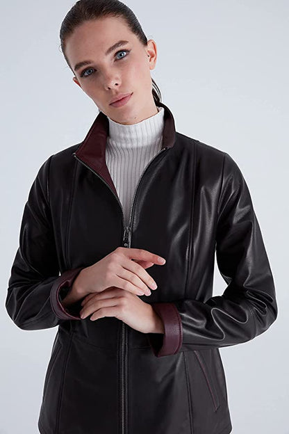Women Genuine Leather Black Jacket