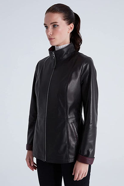 Women Genuine Leather Black Jacket