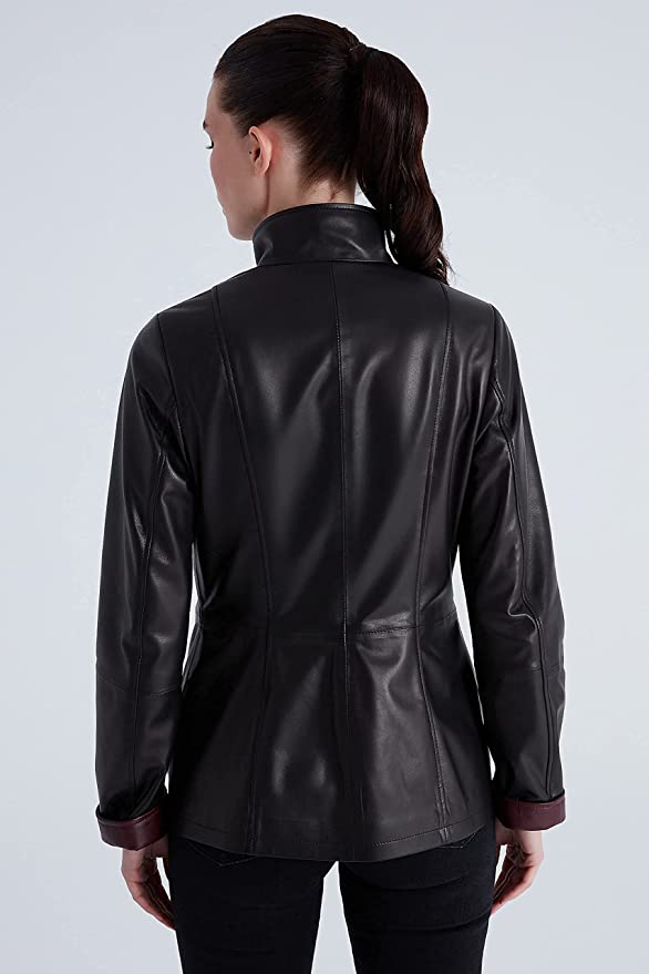 Women Genuine Leather Black Jacket