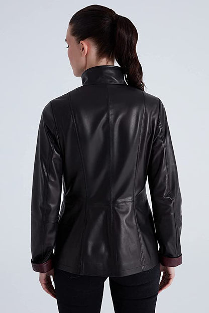 Women Genuine Leather Black Jacket