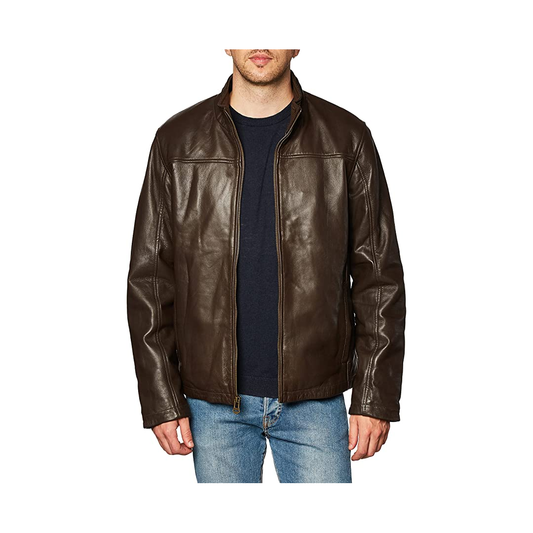 Genuine Lambskin Brown Leather Basic Jacket for Men