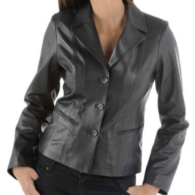 Women 100%Genuine THREE BUTTON Basic Leather Blazer