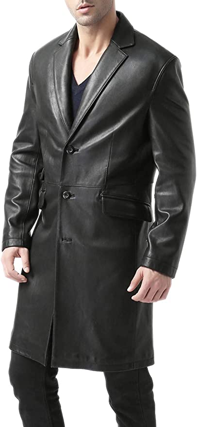 100% Genuine Leather Black Trench Coat For Men