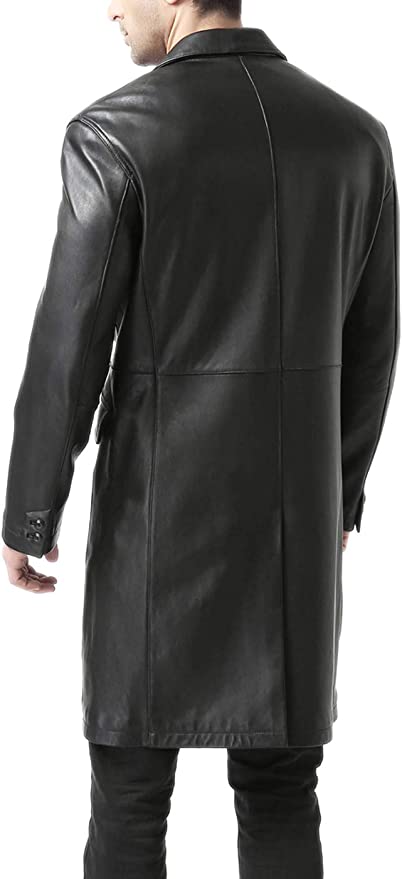 100% Genuine Leather Black Trench Coat For Men