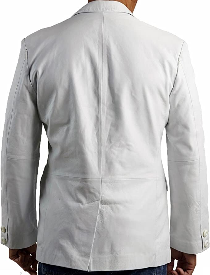 White Men's Genuine Leather Blazer