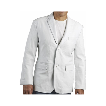 White Men's Genuine Leather Blazer