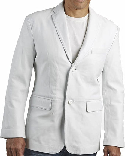 White Men's Genuine Leather Blazer