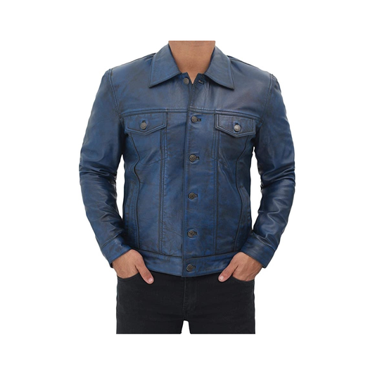 Men's Premium Blue Leather Jacket