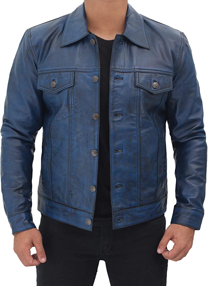 Men's Premium Blue Leather Jacket