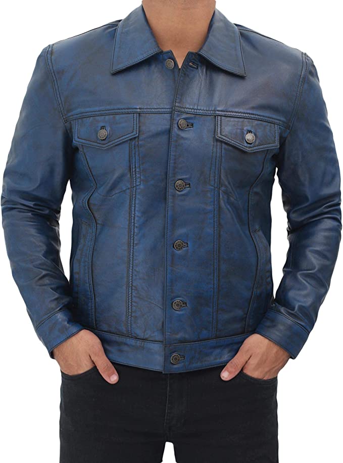 Men's Premium Blue Leather Jacket