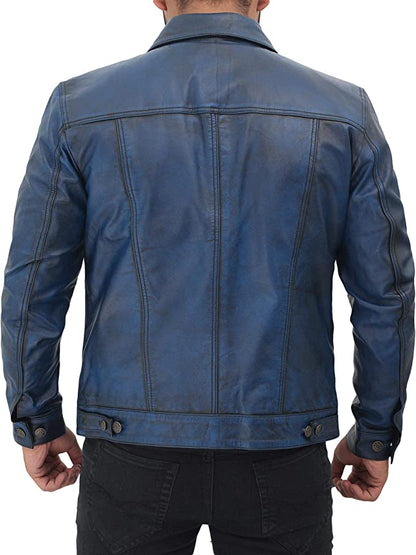 Men's Premium Blue Leather Jacket