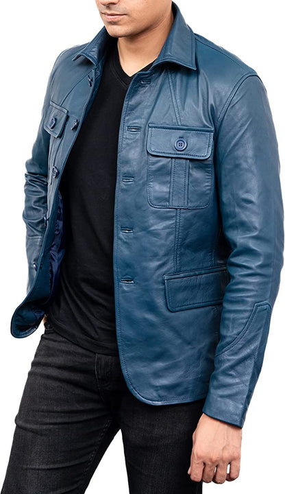 Classic Design Premium Blue Leather Jacket