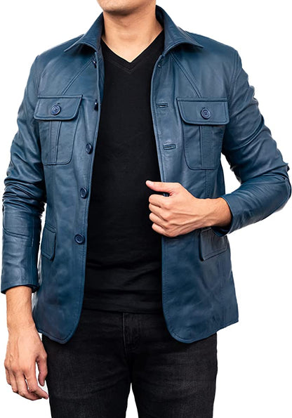 Classic Design Premium Blue Leather Jacket