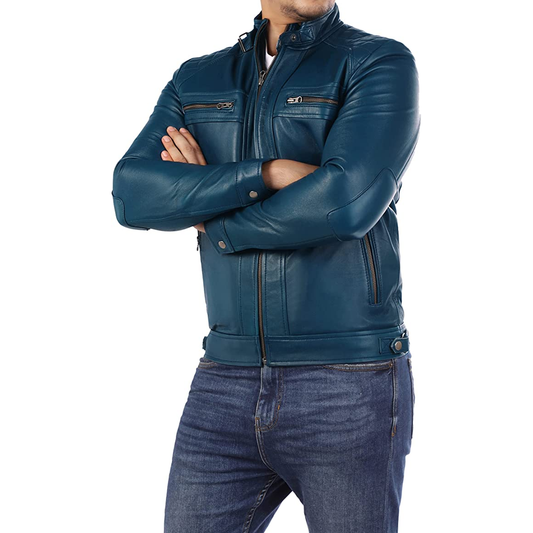 Premium Quality Blue Leather Jacket for Men