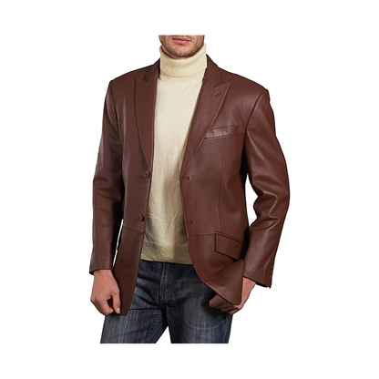 Luxury Brown Real Lambskin Leather Blazer for Men