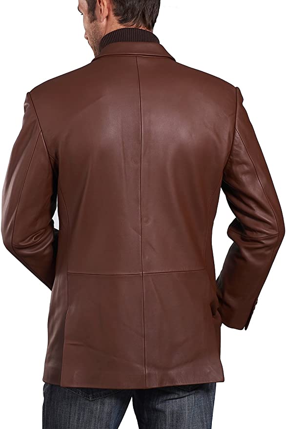 Luxury Brown Real Lambskin Leather Blazer for Men