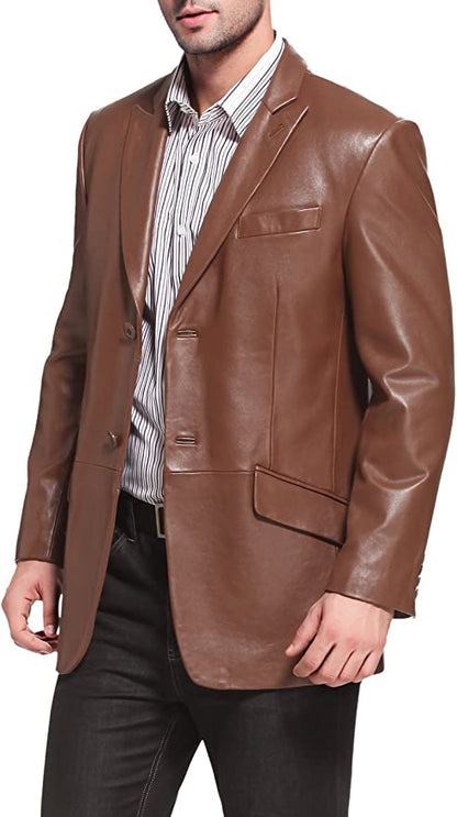 Luxury Brown Real Lambskin Leather Blazer for Men