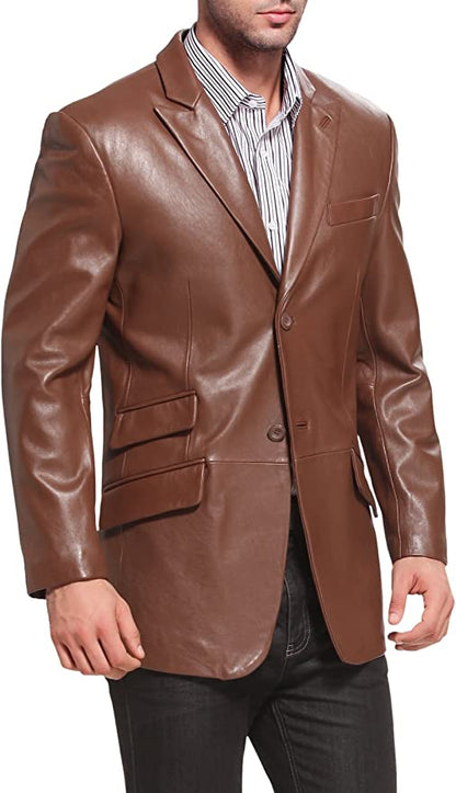 Luxury Brown Real Lambskin Leather Blazer for Men