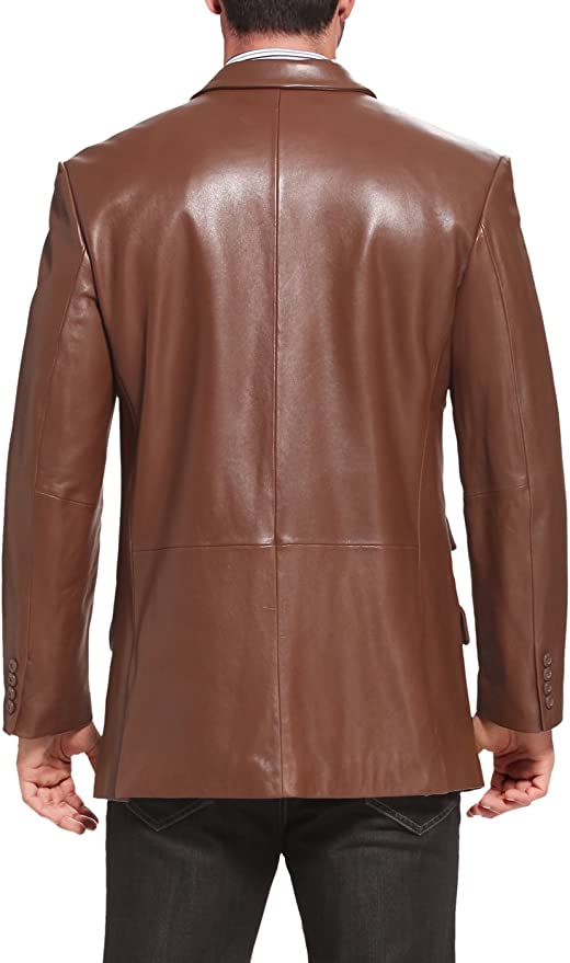 Luxury Brown Real Lambskin Leather Blazer for Men