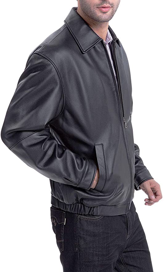 Men's Black Premium Leather Bomber Jacket