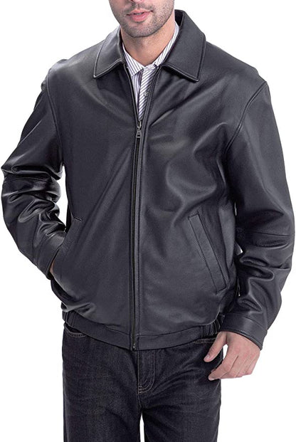 Men's Black Premium Leather Bomber Jacket