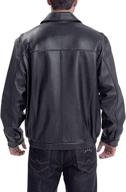 Men's Black Premium Leather Bomber Jacket