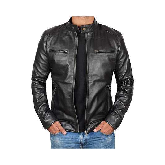 Men Premium Quality Basic Black Leather Jacket