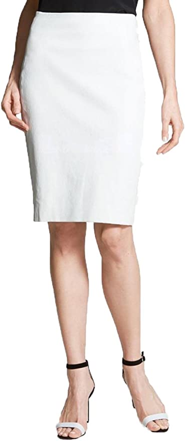 Women's White Above Knee Skirt Real Lambskin Leather