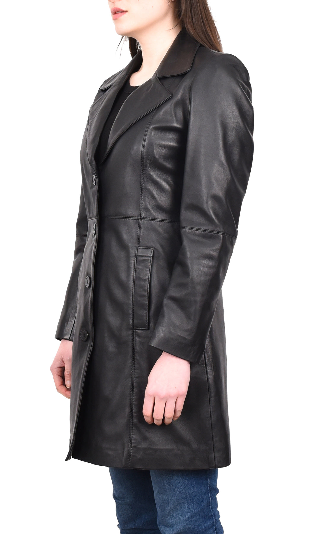 Women's Trench Coat Made with High Quality Leather