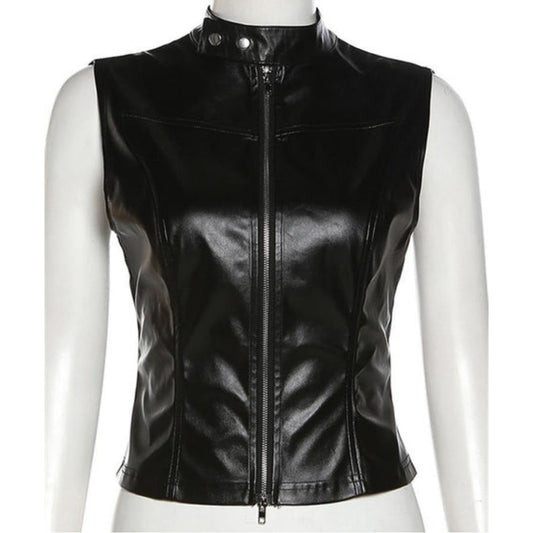 Women's New Stylish Backless Vest Made with High Quality Lambskin Leather