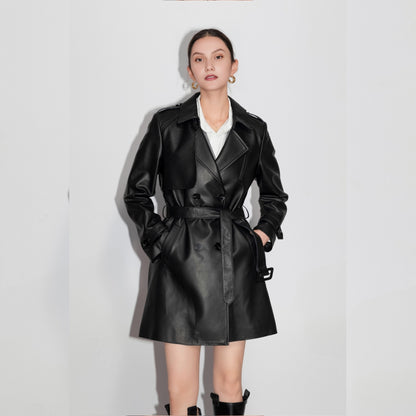 Women's Stylish Short Trench Coat Made with Real Lambskin Leather