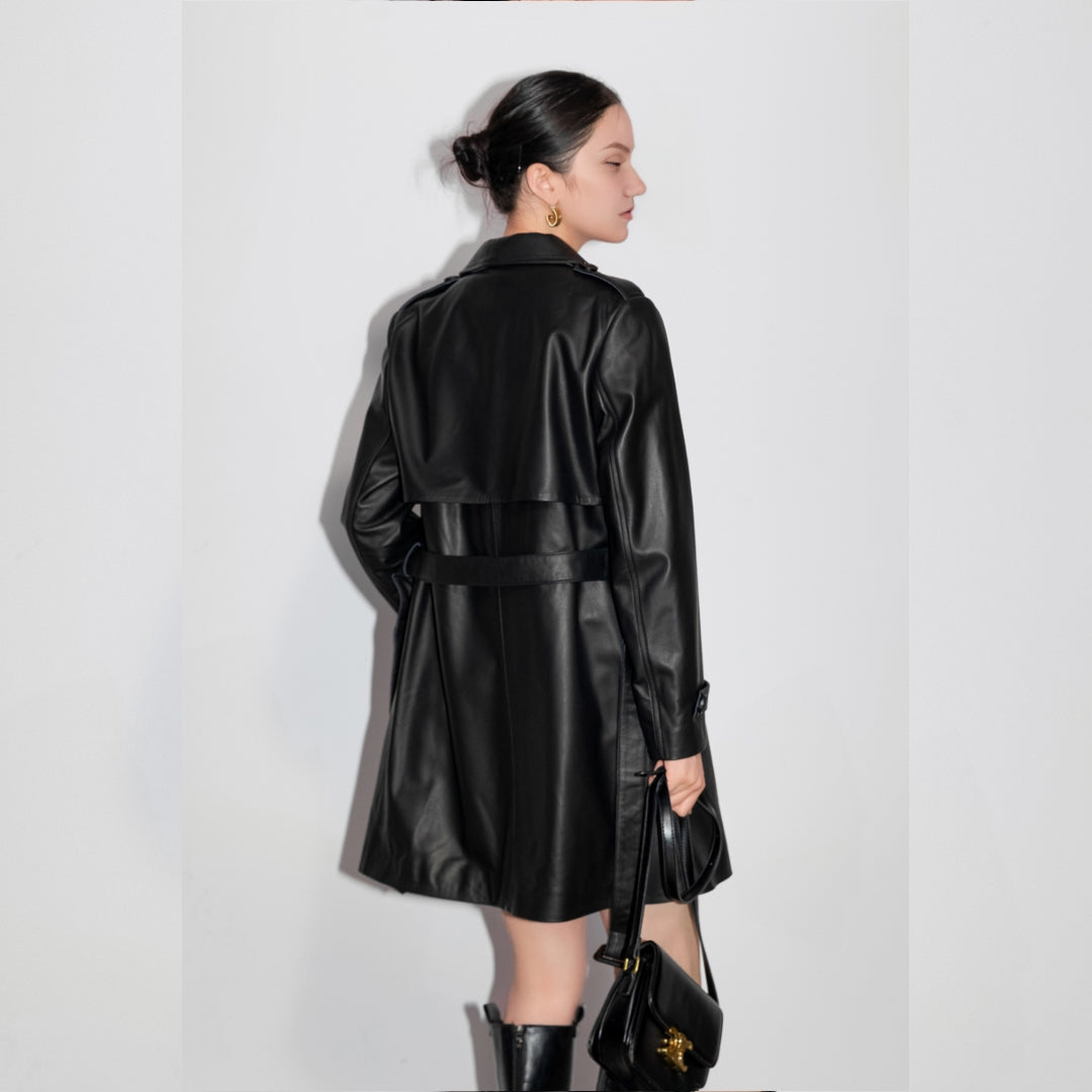 Women's Stylish Short Trench Coat Made with Real Lambskin Leather