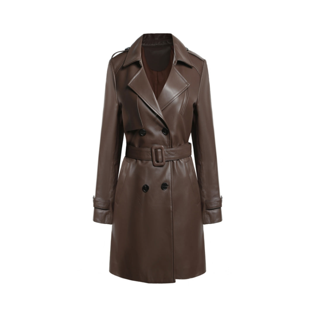 Women's Stylish Short Trench Coat Made with Real Lambskin Leather