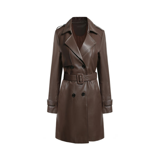 Women's Stylish Short Trench Coat Made with Real Lambskin Leather