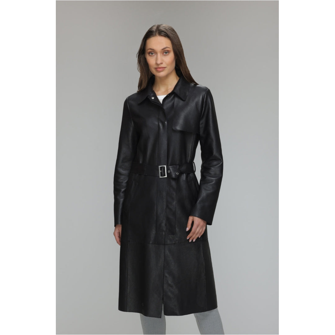 Women's High Quality Basic Genuine Lambskin Leather Trench Coat