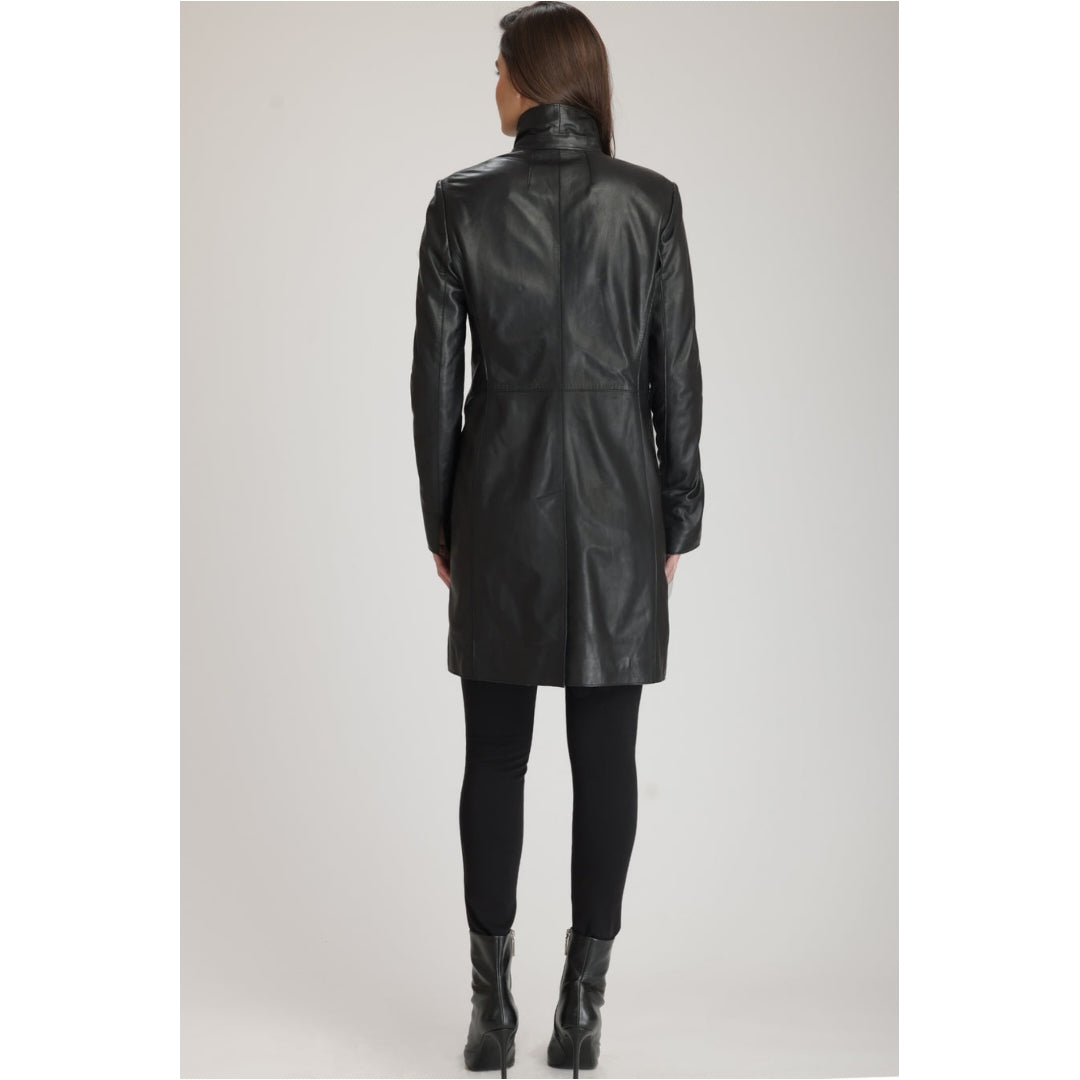 Women's Half Trench Coat Made with High Quality Leather