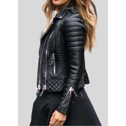 New Women Stylish Genuine Lambskin Leather Biker Motorcycle Jacket