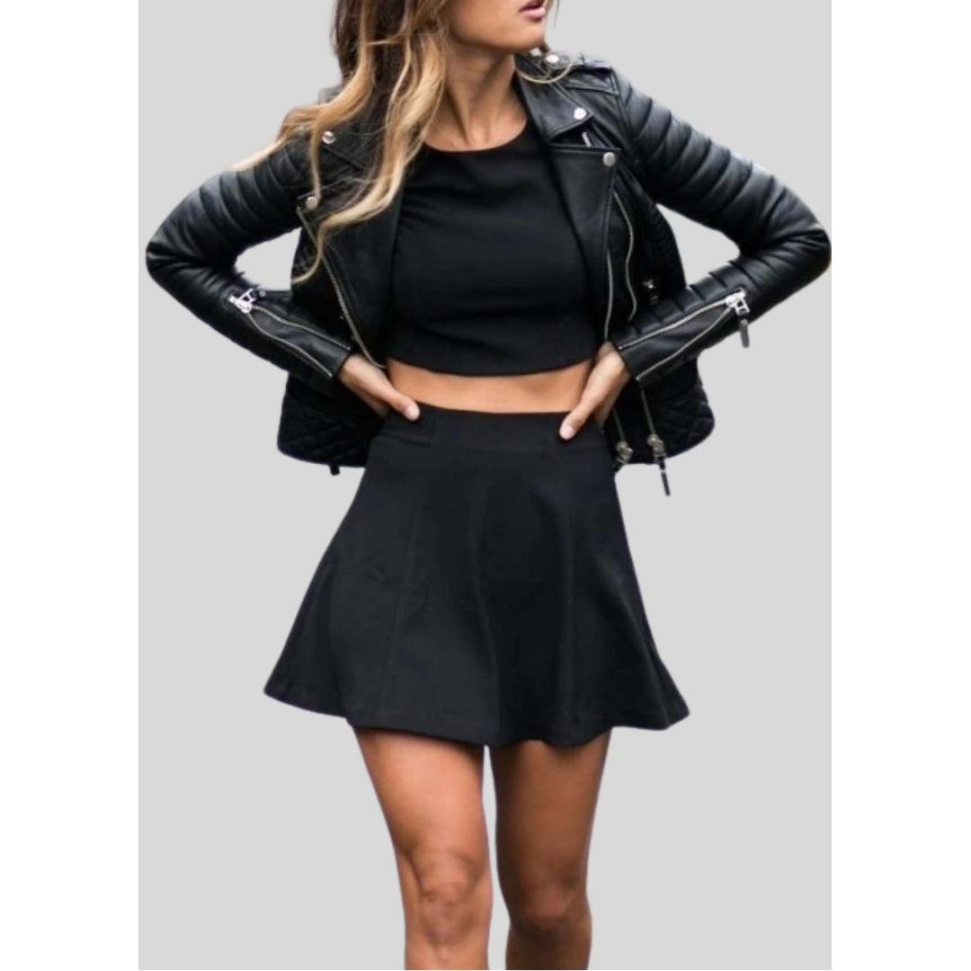 New Women Stylish Genuine Lambskin Leather Biker Motorcycle Jacket