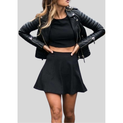 New Women Stylish Genuine Lambskin Leather Biker Motorcycle Jacket