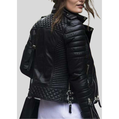 New Women Stylish Genuine Lambskin Leather Biker Motorcycle Jacket