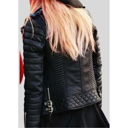 New Women Stylish Genuine Lambskin Leather Biker Motorcycle Jacket