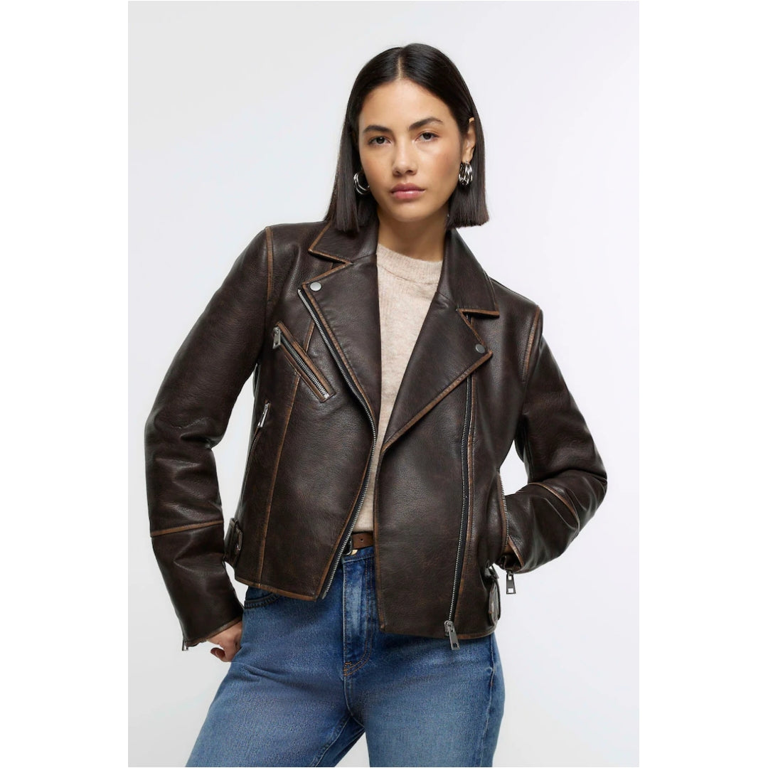 Women's Classic Leather Jacket Real Lambskin Leather.