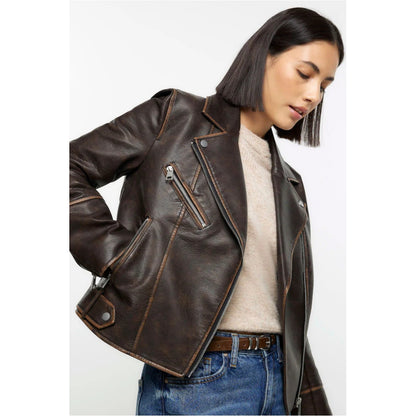 Women's Classic Leather Jacket Real Lambskin Leather.