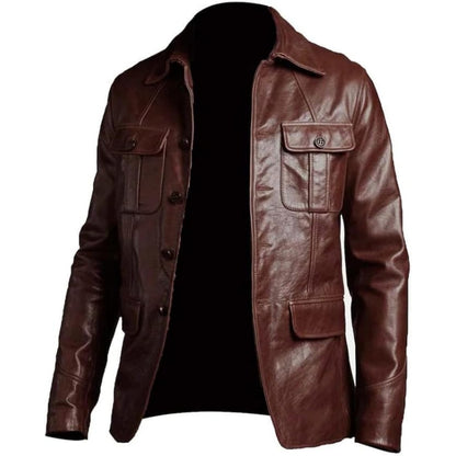 Men,s Classic Genuine Lambskin Leather Jacket with 4 Pocket