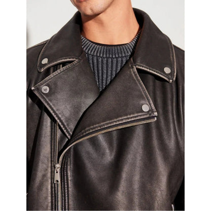 Men's Over Size Black Genuine Lambskin Leather Jacket