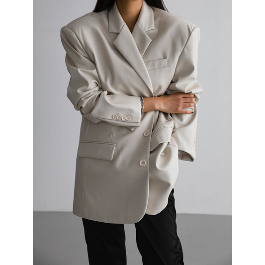 Women's Over Size White Blazer Real Lambskin Leather