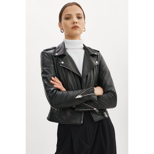 Women's Motorcycle Riding Jacket Made with High Quality Soft Leather