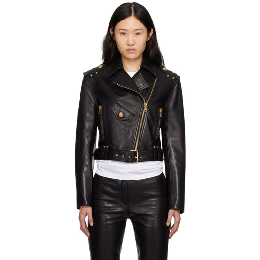 Women's Genuine Lambskin Leather Motorcycle Jacket with Golden Zip