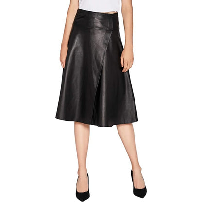 Women's Knee Length Genuine Lambskin Leather Flared Skirt