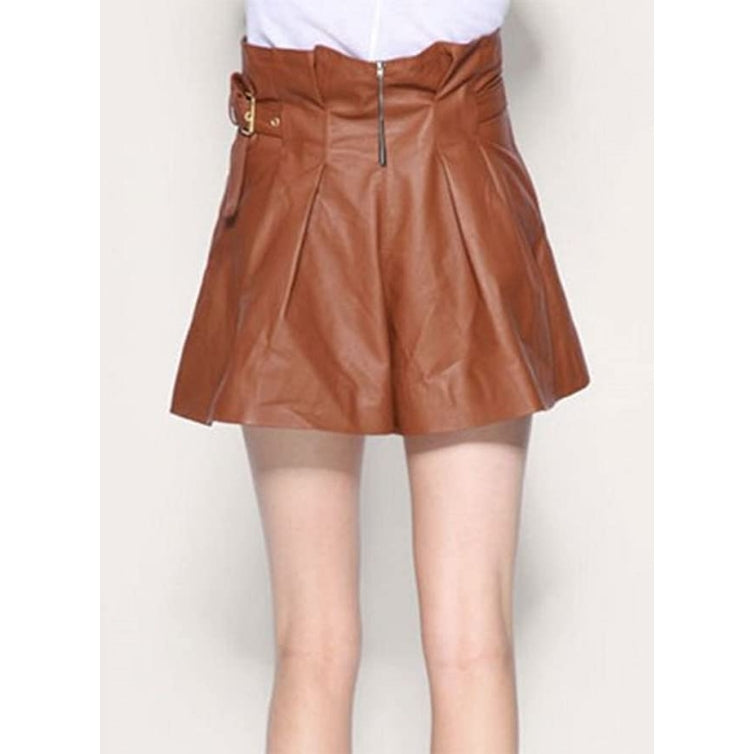 Women's  Short Flared Skirt Made with Genuine Lambskin Leather